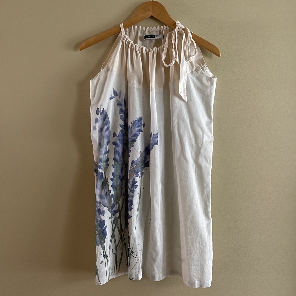 SPORTMAX CODE Floral Printed Halter Mini Dress Ivory Sz Medium